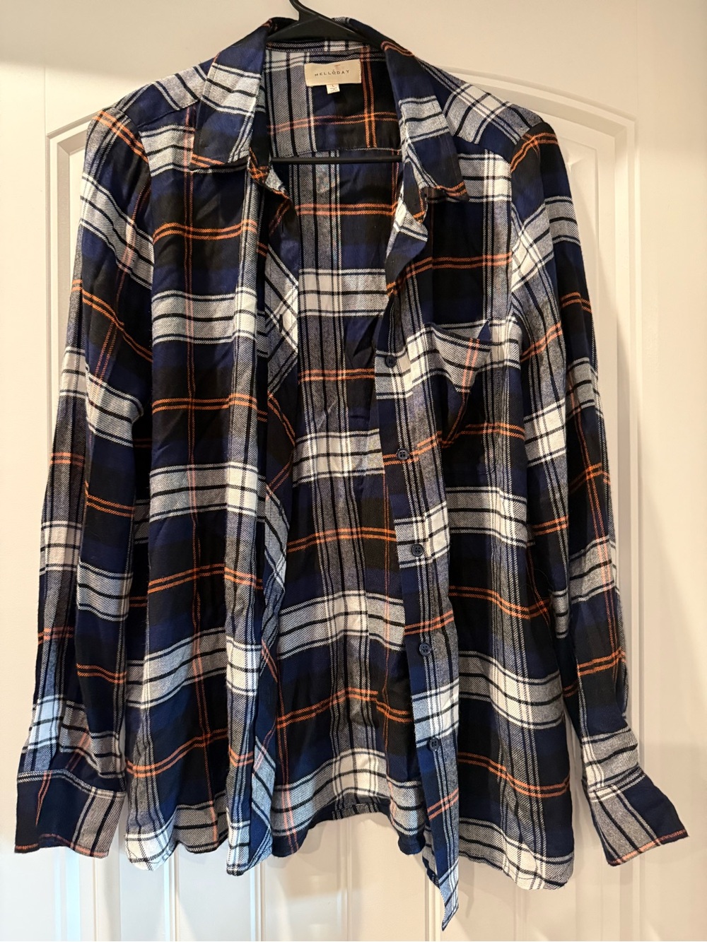 MELLODAY Men’s Navy, White & Orange Plaid Button-Down Shirt